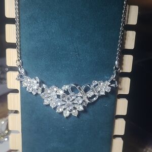 Vintage Rhinestone Floral Necklace